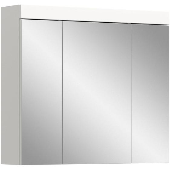 Armoire miroir 80x70x18 cm, blanche, avec miroir, 3 portes et 6 étagères