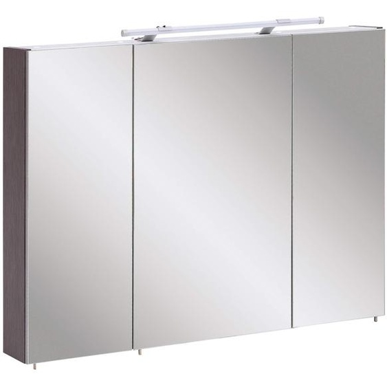 Armoire miroir 90x16x75 cm, 3 portes, 6 étagères en verre, éclairage LED, couleur gris anthracite