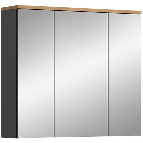Armoire miroir à 3 portes, 6 étagères, 9 compartiments, 80x73x21 cm
