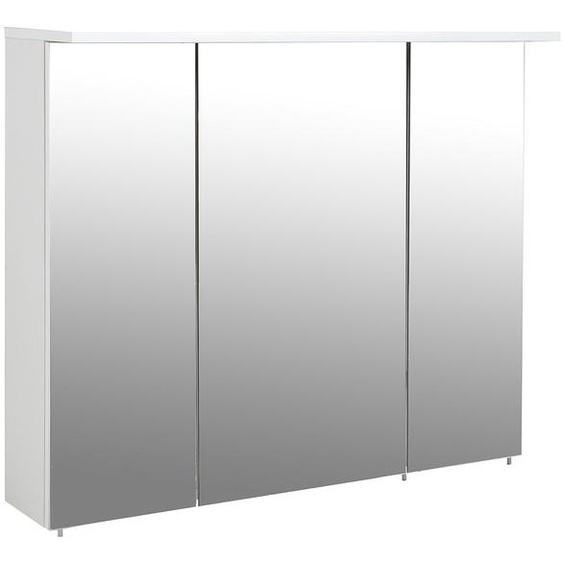 Armoire miroir à 3 portes, 6 étagères en verre, éclairage LED, dimensions 90 x 16 x 72,3 cm, couleur blanche