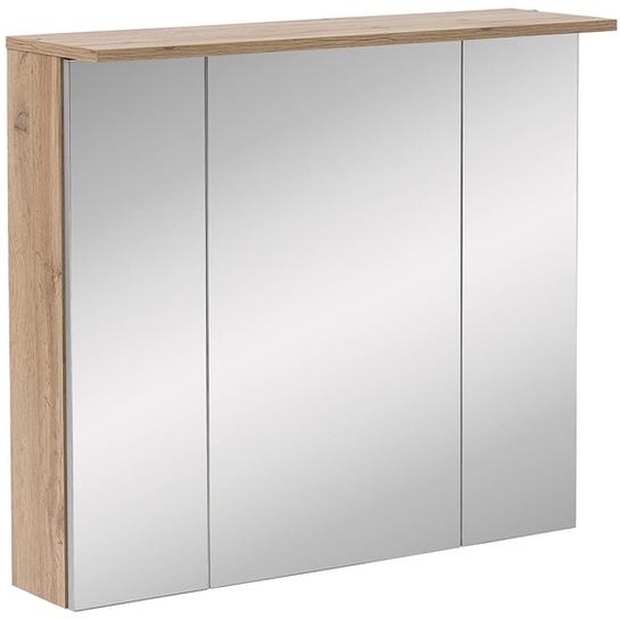 Armoire miroir à 3 portes, avec 6 étagères en verre, éclairage LED, en chêne, dimensions : 80,5 x 16 x 72,3 cm