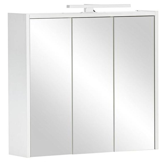 Armoire miroir à 3 portes, avec éclairage LED, 6 étagères en verre, dimensions 65 x 16 x 62,7 cm, finition blanc mat