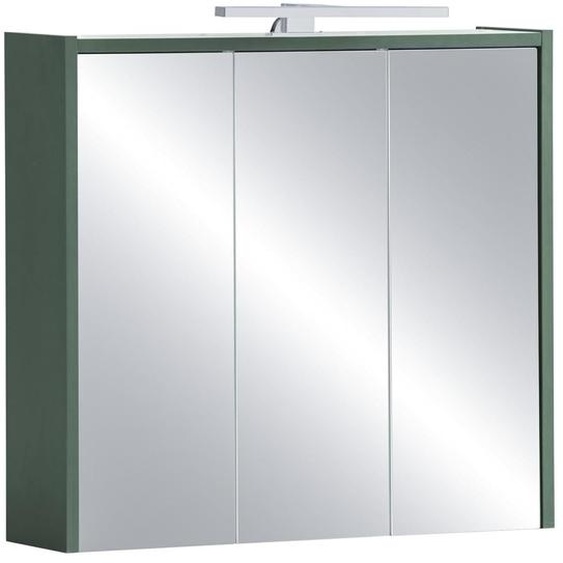 Armoire miroir à 3 portes avec éclairage LED, dimensions 65 x 16 x 62,7 cm, couleur vert forêt