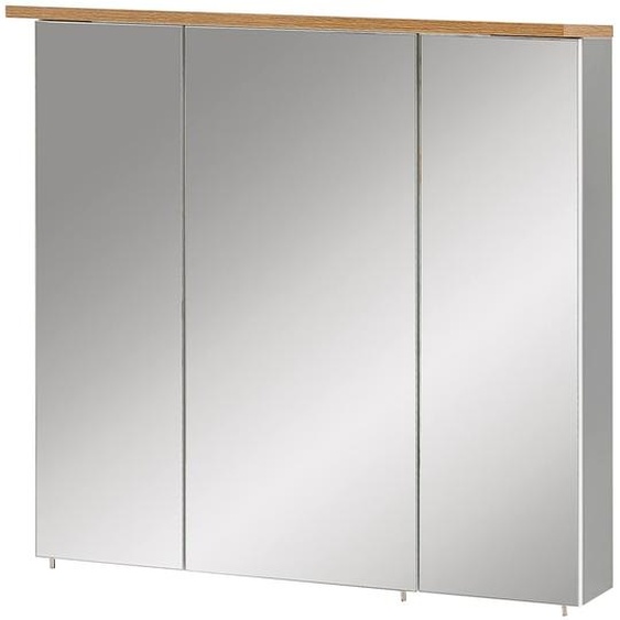 Armoire miroir à 3 portes, avec éclairage LED, dimensions 70,5 x 16 x 72,3 cm, couleur gris platine/chêne