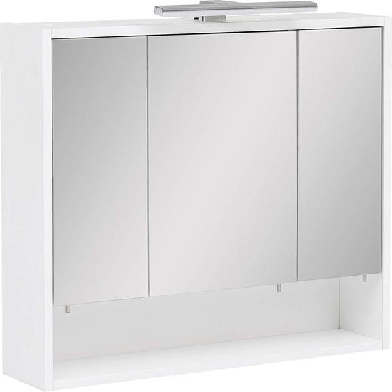 Armoire miroir à 3 portes avec éclairage LED, dimensions 70 x 16 x 65,6 cm, finition blanc mat