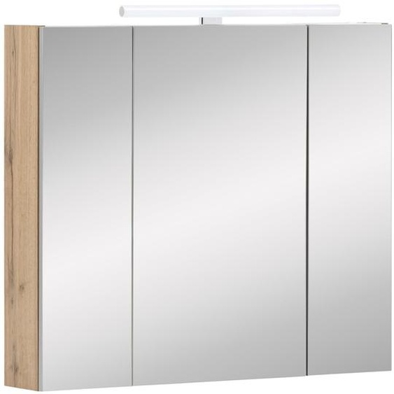 Armoire miroir à 3 portes, avec éclairage LED, système de fermeture douce, en chêne, dimensions : 80 x 16 x 74,7 cm