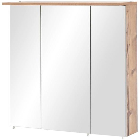 Armoire miroir à 3 portes, dimensions 70,5 x 16 x 72,3 cm, en bois dépicéa, avec éclairage LED