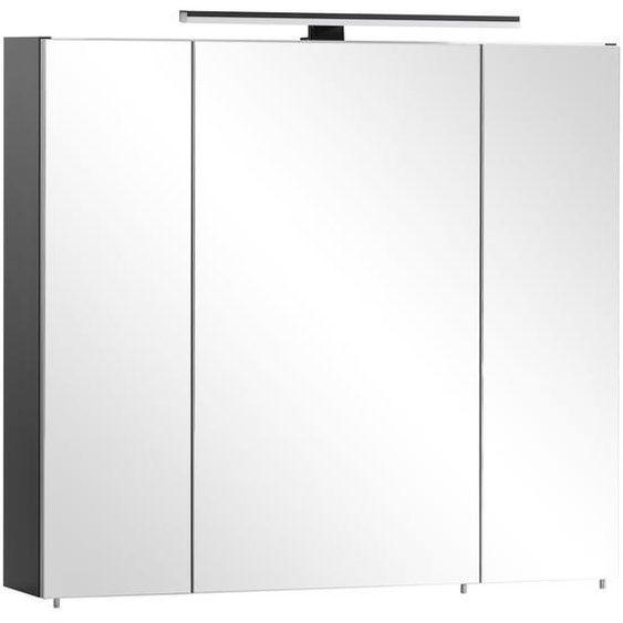 Armoire miroir à 3 portes, système de fermeture douce, éclairage LED, dimensions 80x16x74,4 cm, finition noir mat