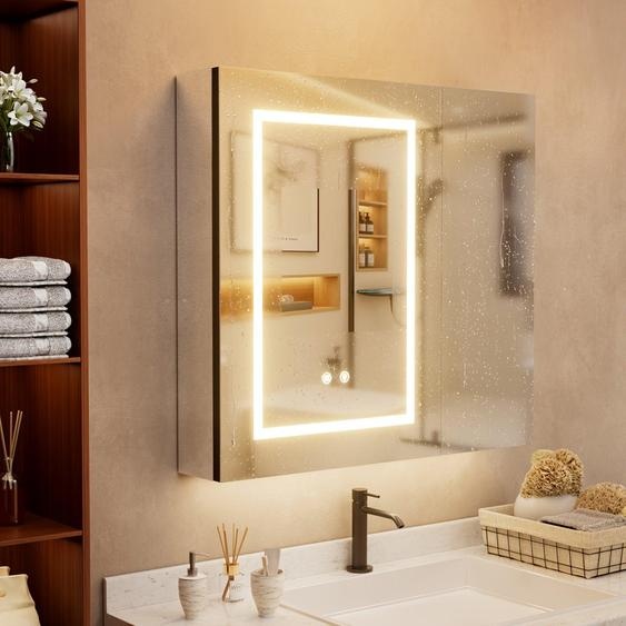 Armoire miroir - Armoire de salle de bain - Armoire avec miroir - Armoire murale - Rangement - Blanc champagne avec accents dorés