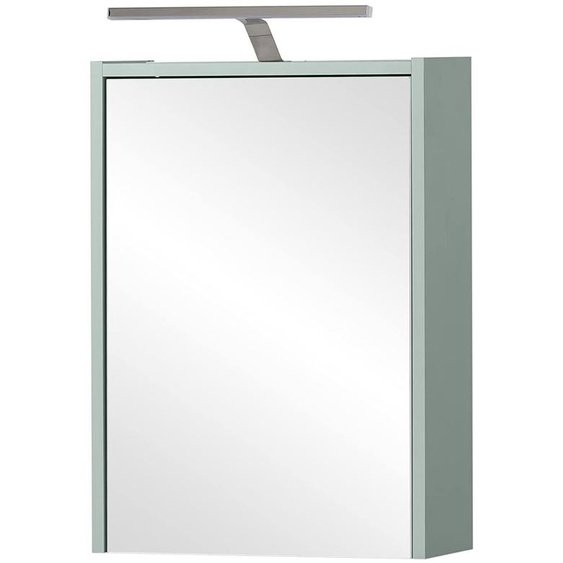 Armoire miroir de 43,5 x 16 x 64 cm, couleur vert pistache, 1 porte, 2 étagères en verre