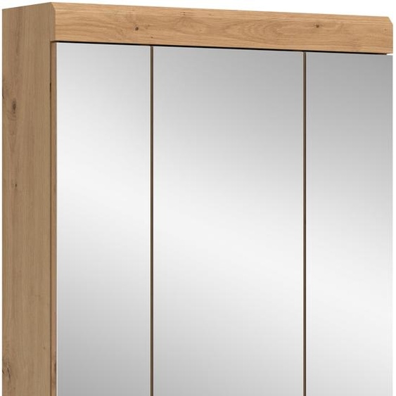 Armoire miroir de 60x79x18 cm, en bois imitation chêne clair/noir, avec 3 portes et 9 compartiments