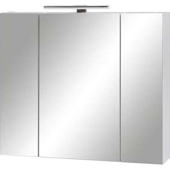 Armoire miroir de 80x74,4x16 cm, avec 3 portes, éclairage LED, 6 étagères en verre, finition blanc mat