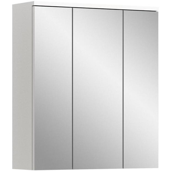 Armoire miroir, dimensions 63x73x21 cm, 3 portes, système de fermeture douce, 6 étagères, finition blanche brillante