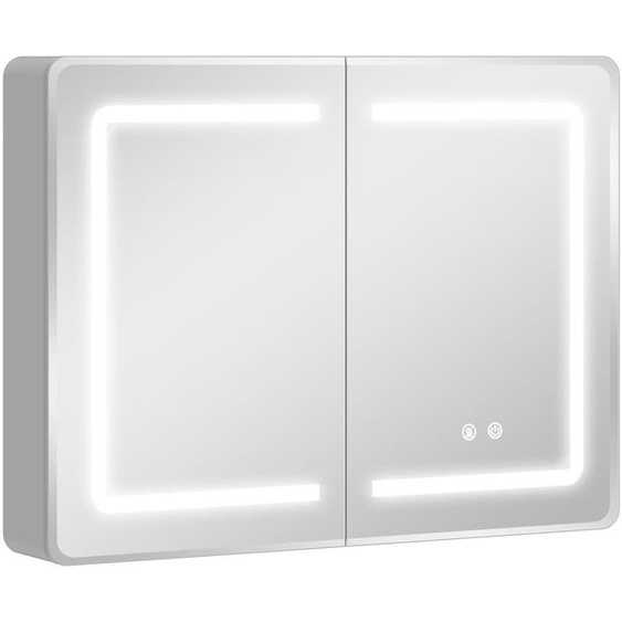 Armoire miroir LED pour salle de bain, avec fonction anti-buée | Couleur : Argent | Dimensions : 80 x 13,5 x 60 cm