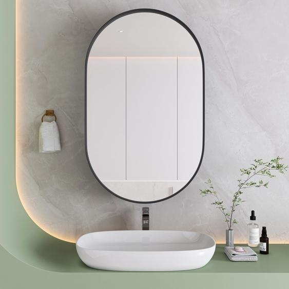 Armoire miroir ovale pour salle de bain avec 2 étagères en verre