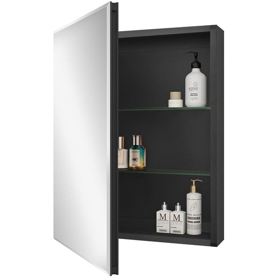 Armoire miroir pour salle de bain, 50,8 x 66 cm, noire, en aluminium, avec 2 étagères réglables