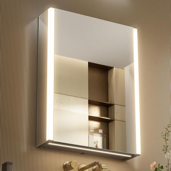Armoire miroir pour salle de bain avec éclairage LED, 55x70 cm, variateur dintensité, anti-buée, port USB