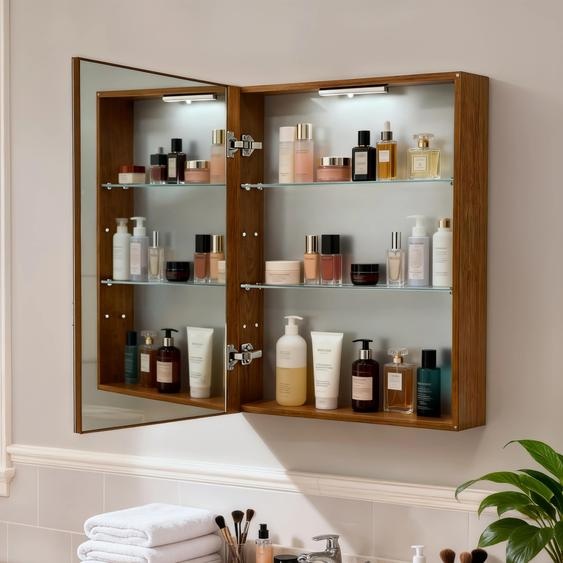 Armoire miroir pour salle de bain - Meuble médical mural - 600 x 450 mm - Éclairage LED avec détecteur de mouvement - Une porte - Cadre en métal - Charnières silencieuses