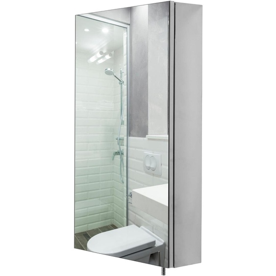 Armoire miroir pour salle de bain, une porte, étagère en verre réglable, acier inoxydable, 67x38x12 cm