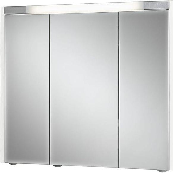 Armoire miroir Sarto III avec éclairage LED, armoire miroir de salle de bain en MDF, comprenant une prise électrique | Blanc