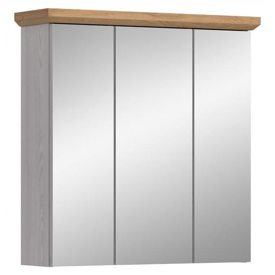 Armoire miroir Verona, dimensions 69x71x21 cm, finition Sibiu (bois de laricette) et chêne artisanal, 3 portes, 6 étagères