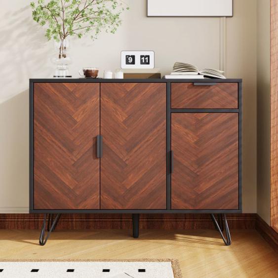 Armoire moderne 90x30x71,5cm, buffet aspect bois avec 1 tiroir et trois portes darmoire, étagères réglables en hauteur, noir