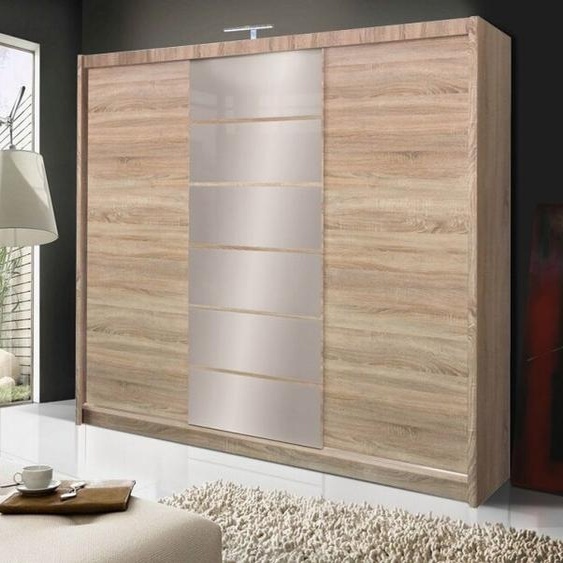 Armoire moderne à tiroirs MALIBU, armoire avec éclairage LED, buffet, casiers, salon (chêne Sonoma)