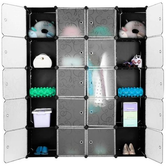 Armoire modulaire - Armoire avec 20 compartiments cubiques - 2 penderies - Armoire pliante avec portes - Structure en plastique - Noir