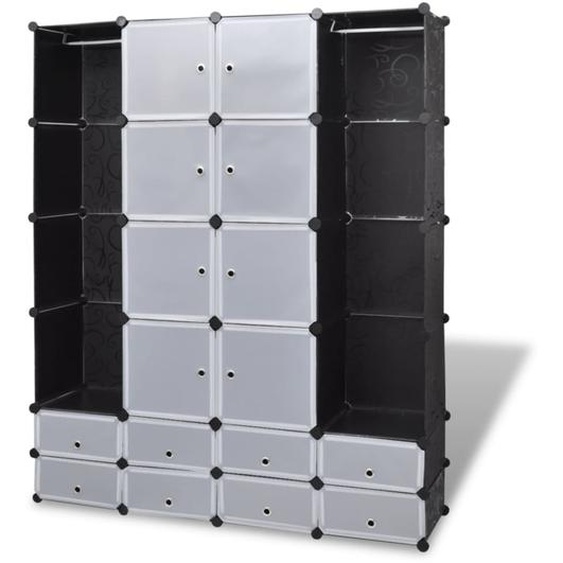 Armoire modulaire 18 compartiments Noir et blanc 37x146x180,5cm