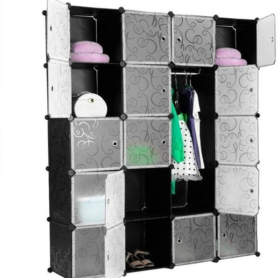 Armoire modulaire et rangement à chaussures - Armoire cubique avec portes - 20 compartiments de rangement - 2 penderies - Empilable - Pliable - Pour chambre à coucher - Noir