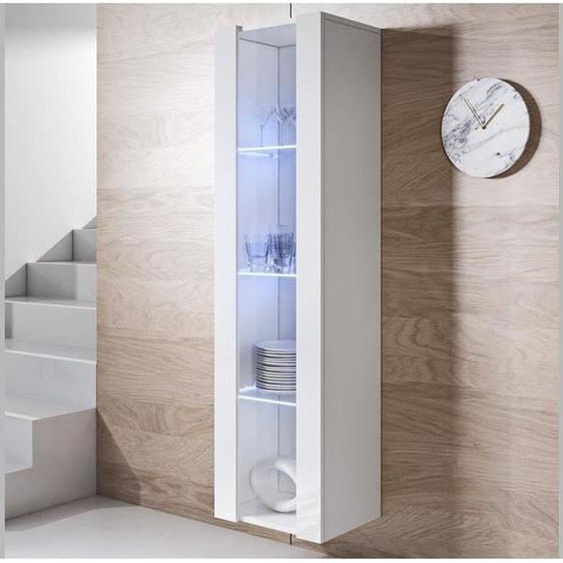 Armoire Murale 1 porte | 40 x 165 x 29cm | Blanc Finition brillante LED | 4 compartiments | Rangement | LUKE V5