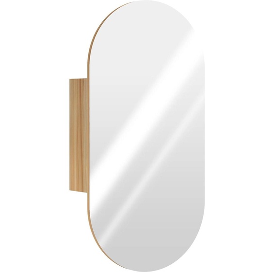 Armoire murale de salle de bain - Armoire miroir avec miroir ovale - 45x90 cm - Design moderne sans cadre - Bois naturel - Vert armée
