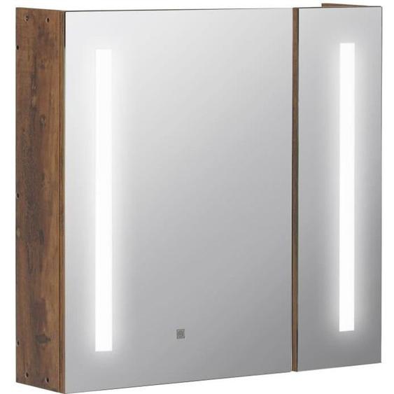 Armoire murale de salle de bain avec miroir lumineux LED 2 en 1 - KLEANKIN - 70x15x65cm - Marron