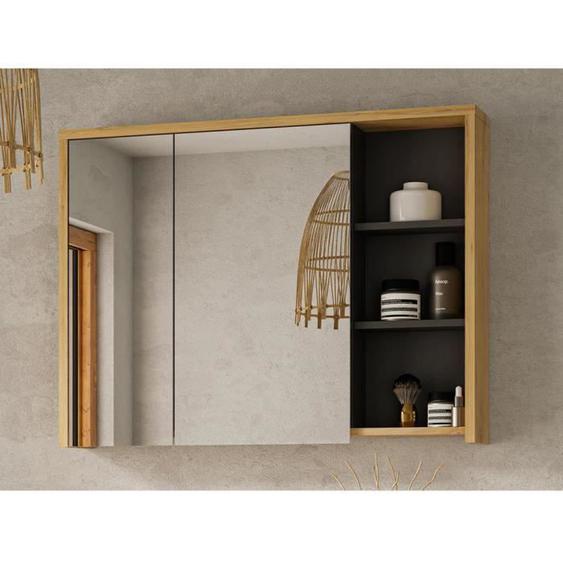 Armoire murale de salle de bain naturelle - 100 cm - VENTE-UNIQUE - Scandinave Moderne - Miroir et étagères