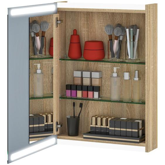 Armoire murale salle de bain avec miroir - HOMCOM - éclairage LED et étagères en verre réglables - 50x12,5x70cm - bois naturel
