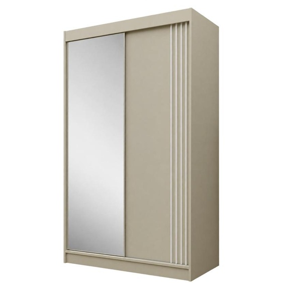 Armoire Neli de 150 cm avec lamelles et miroir, comprenant 2 portes coulissantes. (Couleur : cachemire, cachemire, lamelles blanches)