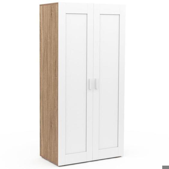 Armoire Penderie 2 Portes Blanc et Bois + Barre de Penderie et Étagères - Rangement Pratique Étagères Escalier Chambre