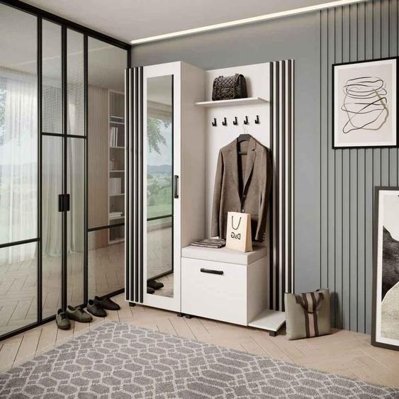 Armoire penderie Ensemble de penderies avec cintres et miroir LIVIA, couleur : blanc+noir(Jasmine21), côté : droite