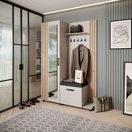 Armoire penderie Ensemble de penderies avec cintres et miroir LIVIA, couleur : cachemire + chêne Artisan(Jasmine100), côté : droite