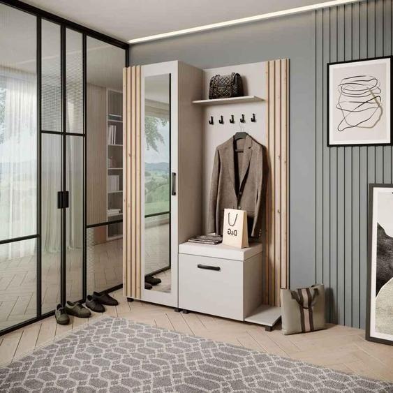 Armoire penderie Ensemble de penderies avec cintres et miroir LIVIA, couleur : cachemire + chêne Artisan(Jasmine21), côté : droite