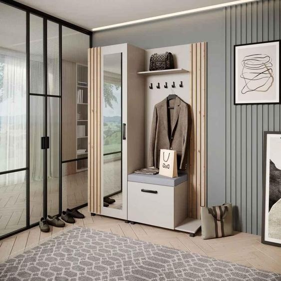 Armoire penderie Ensemble de penderies avec cintres et miroir LIVIA, Couleur : Cachemire + Chêne Artisan(Jasmine90), Côté : Droite