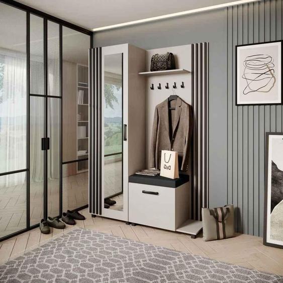 Armoire penderie Ensemble de penderies avec cintres et miroir LIVIA, couleur : cachemire + noir(Jasmine100), côté : droite