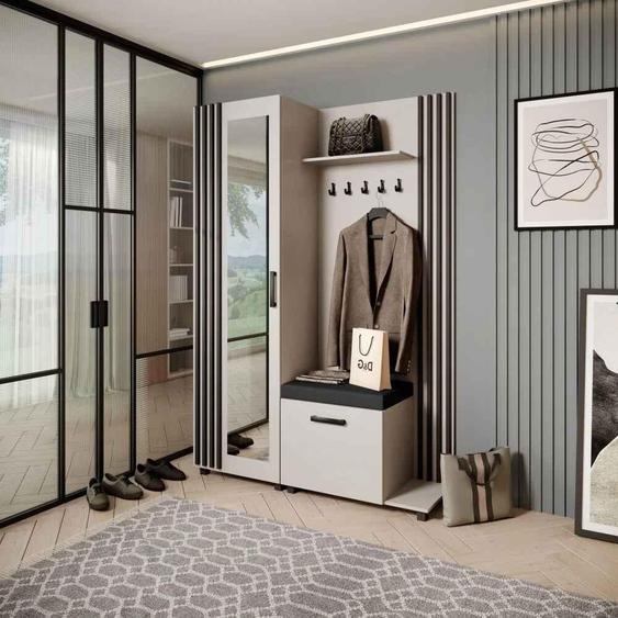 Armoire penderie Ensemble de penderies avec cintres et miroir LIVIA, couleur : cachemire + noir(Jasmine100), côté : droite