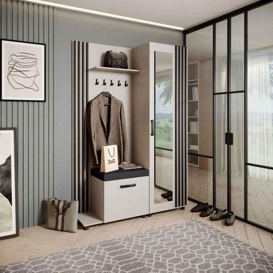 Armoire penderie Ensemble de penderies avec cintres et miroir LIVIA, couleur : cachemire + noir(Jasmine100), côté : gauche