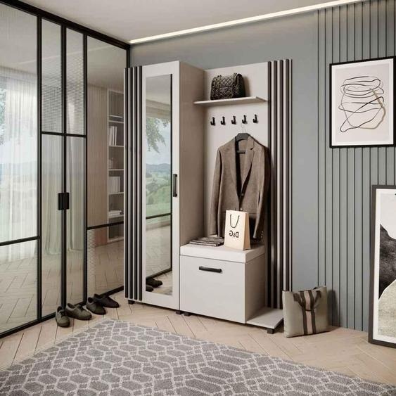 Armoire penderie Ensemble de penderies avec cintres et miroir LIVIA, couleur : cachemire + noir(Jasmine21), côté : droite