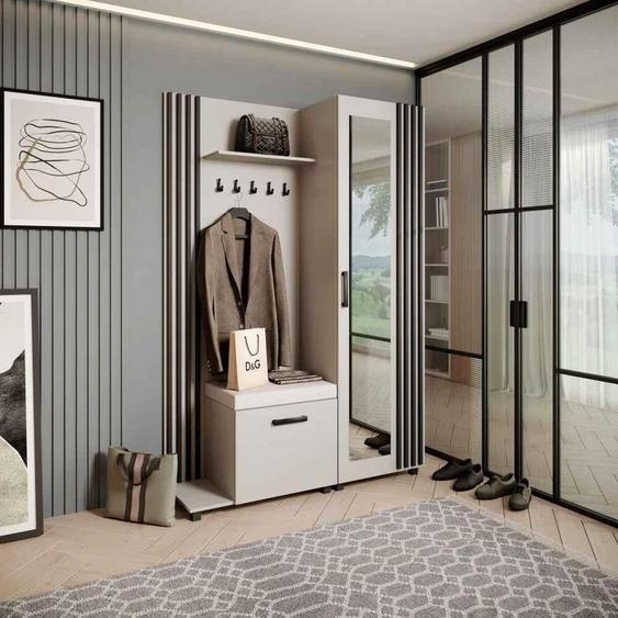 Armoire penderie Ensemble de penderies avec cintres et miroir LIVIA, couleur : cachemire + noir(Jasmine21), côté : gauche