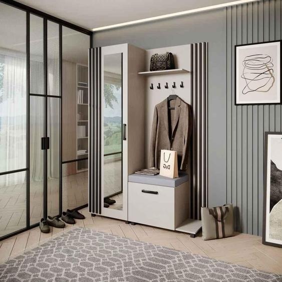 Armoire penderie Ensemble de penderies avec cintres et miroir LIVIA, couleur : cachemire + noir(Jasmine90), côté : droite