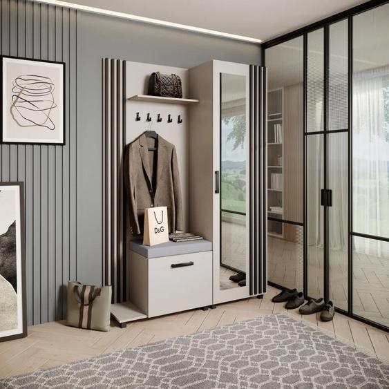 Armoire penderie Ensemble de penderies avec cintres et miroir LIVIA, couleur : cachemire + noir(Jasmine90), côté : gauche