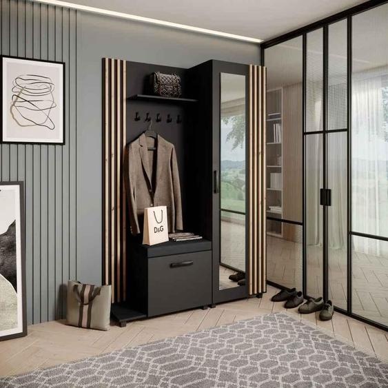 Armoire penderie Ensemble de penderies avec cintres et miroir LIVIA, couleur : noir + chêne Artisan(Jasmine100), côté : gauche