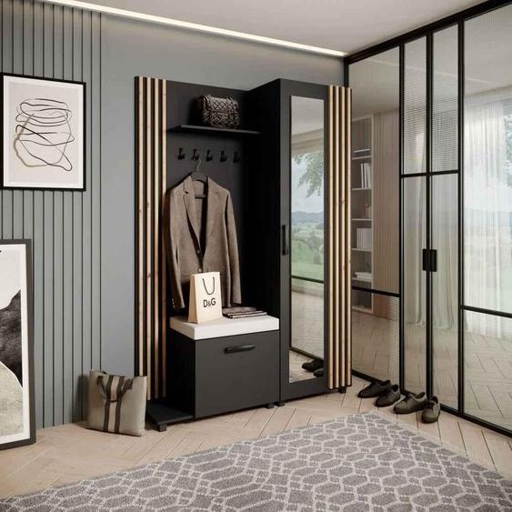 Armoire penderie Ensemble de penderies avec cintres et miroir LIVIA, couleur : noir + chêne Artisan(Jasmine21), côté : gauche